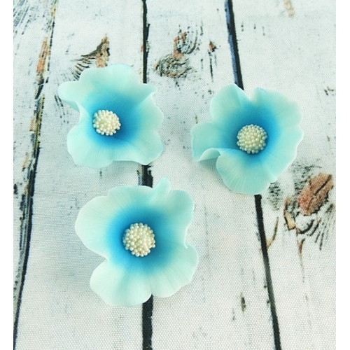 Kwiaty cukrowe bratki niebieskie do dekoracji tortu 3 sztuki